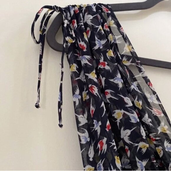 ZARA BASIC Sleeveless Ink Blue/Black Bird Print Chiffon Knee Length Dress XS - Picture 15 of 16